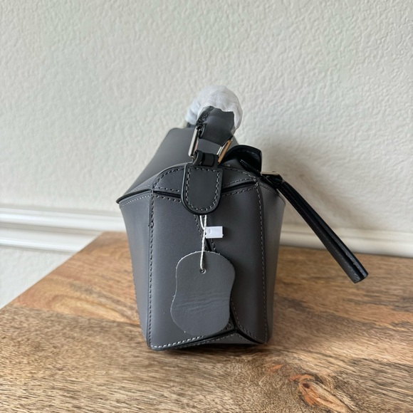 Graphite Gray Mini Leather Patchwork Satchel Puzzle Crossbody Shoulder Bag - Picture 9 of 15